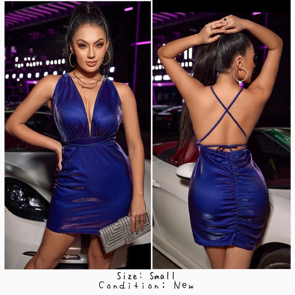 Plunging Neck Tie Backless Bodycon Dress